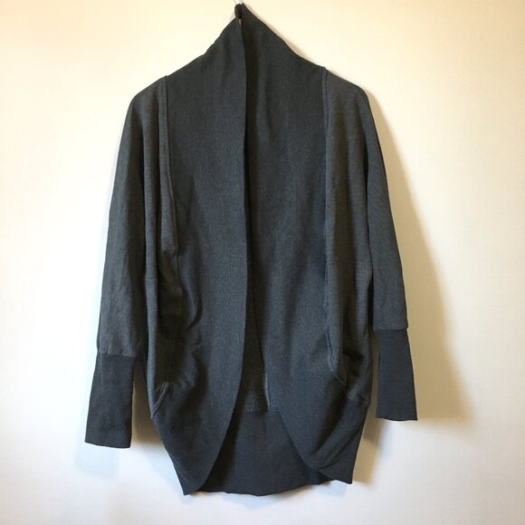 DKR Charcoal Grey Cocoon Cotton Blend Open Cardigan - Picture 3 of 14